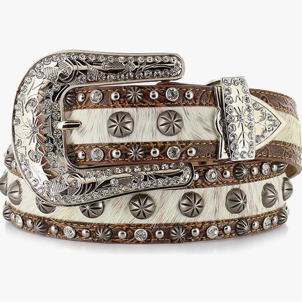 Western Style Studded Belt with Silver Buckle